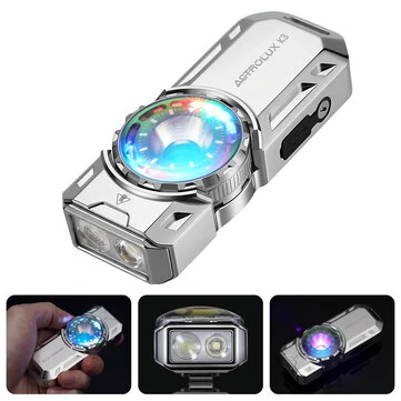 Astrolux® K3 1550LM EDC Flashlight Long Throw 209m Rotary Dial Control Throw Flood Combo LED Torch with RGB 18 LEDs, UV 395nm, 16300 Rechargeable, IPX6 Ideal for Outdoor, Search, Emergency and EDC Use