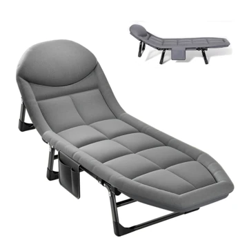 Xmund Folding Outdoor Chaise Lounge Chair, for Sun Tanning, Portable Sleeping Camping Foldable Bed with Mattress and Pillow-190*66*35cm