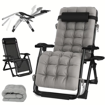 Xmund Folding Thickened Cushion Outdoor Deck Chair, Extra Large Garden Bed Garden Balcony Camping Indoor And Outdoor Beach Leisure Chair