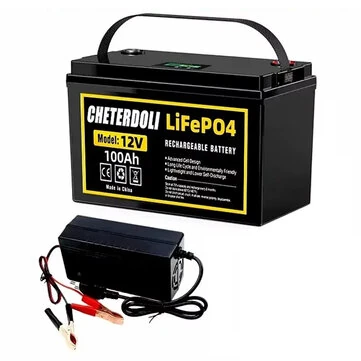 CHETERDOLI Lifepo4 Battery 12V 100Ah 12.8V Lithium Iron Phosphate Batteries Cycles Inverter Car Lighter with 14.6V 10A Charger