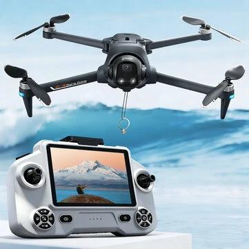 YLR/C YL059 GPS 5G WiFi FPV with 4.5inch LCD Screen Controller Voice Prompts 720P HD Dual Camera Servo Gimbal Lifting Obstacle Avoidance One-Key Airdrop Brushless Foldable RC Drone Quadcopter RTF