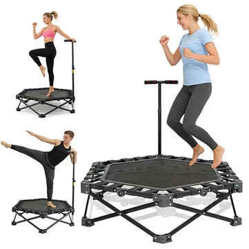 [EU Direct] Bominfit BC02 42 Inch Fitness Trampoline for Adults & Kids, Foldable Rebounder with Silent Bungee System, 106cm Exercise Trampoline for Indoor Home Gym & Backyard Skill Training