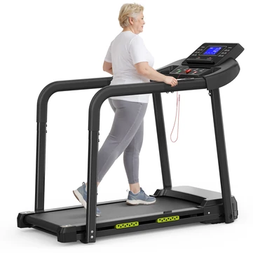 [EU Direct] Bominfit Q23L Elderly Rehabilitation Walking Pad Treadmill with Enhanced Handrail - Top Speed 12km/h, 2.5HP Quiet Motor, LED Display with Heart Rate, Safety for Senior Recovery Fitness