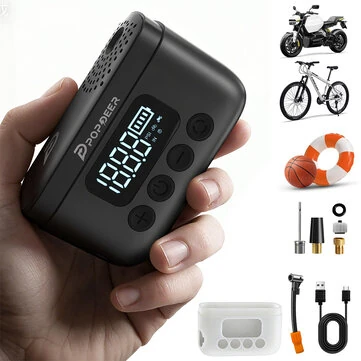 POPDEER P-T01 Mini Portable Bike Electric Pump 150PSI with Presta and Schrader Valve 1000mAh Battery LED Light LCD Display for Car Motorcycle Tire Balls Inflate