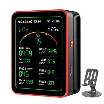 15-in-1 Air Quality Monitor Wifi Tuya App 15-in-1 Smart Tester With stand CO2 CO TVOC HCHO PM2.5 PM1.0 PM10 AQI Battery Powered Real-Time Display for Home Office