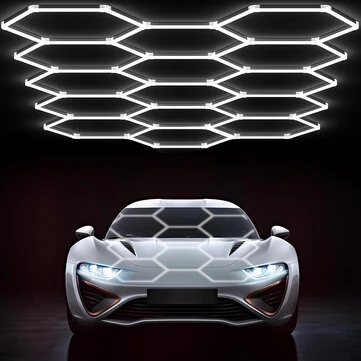 Elfeland 15-Cell Garage Lights Hexagon Lamp 220V 6500K LED Tube Honeycomb Barbershop Ceiling Lighting For Workshop 4S Car Show Auto Body Repair Gym