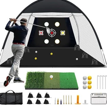 Bominfit Golf Practice Net 3M Portable Training Aid 6 Target Holes with Practice Mat for Backyard Driving Chipping and Swing Training Includes Target Cloth and Golf Balls