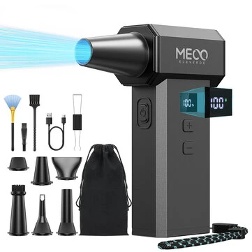 MECO ELEVERDE ME-CA3 Electric Air Duster 220000 RPM Powerful Air Blower for PC Keyboard Car Cleaning One Touch Turbo Stepless Speed Control Dual Display 2 Hour Runtime