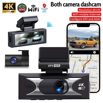 UHD 4K Dash Cam Dual Lens 3840x2160P AI Driver Assistance ADAS GPS WiFi Wide Angle Night Vision Car DVR Camera