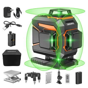 Laser Level GOCHIFIX 4x360 16 Line 4D Self Leveling Green Laser Level Horizontal Vertical Level Tool for Construction Sharp 520 Laser Tube 5.2Ah Rechargeable Battery Pulse Mode & Remote Controller