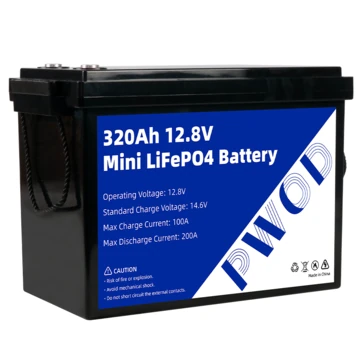 PWOD 12.8V 320Ah 3840Wh Mini LiFePO4 Battery Storage Box RV & Boat Lithium Battery Built-in BMS IP65 Protection