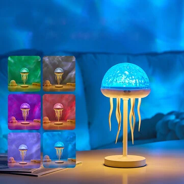 Elfeland S09 Jellyfish Projector Lamp 2W 1000mAh Battery USB LED Night Light Kids Sleep Soother Ocean Wave Lamp with IR Remote Control Timer Dimmable