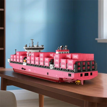 JIESTAR JJ9217 Pink Cargo Container Ship Model Building Blocks 1446PCS Assembly Kit Brick DIY Toys for Adult Children Birthday Gift