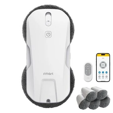 [EU Direct]FMART T11 Window Cleaning Robot with 10 Wipes, 5300Pa Suction, 4-Way Auto Spray, 100ml Tank, 60mm Slim Design, 20min UPS, 4m Safety Rope, Smart Navigation, Remote Control