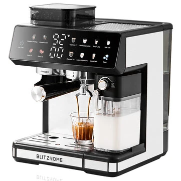BlitzHome® CM5710 All-in-One Espresso Coffee Machine with Built-in Grinder Dual Boiler, Automatic Milk Frother Hot & Cold Brew Touch Screen