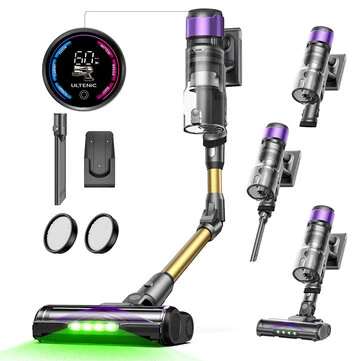 [EU Direct] Ultenic U20 Cordless Stick Vacuum, 600W,55,000Pa Suction, 1.5L Dustbin, 60-Min Runtime, 65cm Bendable Wand, 7-Stage Filtration, Dynamic Interactive Display
