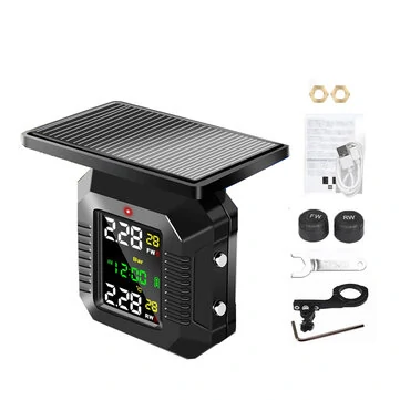 RedrRover Solar Power Motorcycle TPMS Color LCD Display Motorcycles Tire Pressure Monitoring System USB Power Security Alarm Monitor IPX67 Waterproof