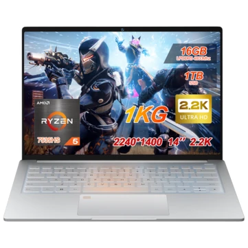 Ninkear S14 Laptop 14 Inch 2.2K Screen AMD Ryzen 5 7535HS 16GB DDR5 1TB SSD 1kg Weight 60Wh Battery WIFI 6 Fingerprint Unlocking Backlit Keyboard Narrow Bezel Notebook