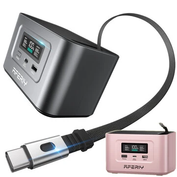 [EU Direct] AFERIY Nano100 Portable Power Station 100W 99.2Wh LiFePO4 Battery Telescopic Type-C Cable, Carry-on Airplane, 1.5h Full Charge Dual Way 100W PD, Solar Generator,TSA Approved Portable Power Bank, 6 Protections for Camping Travel