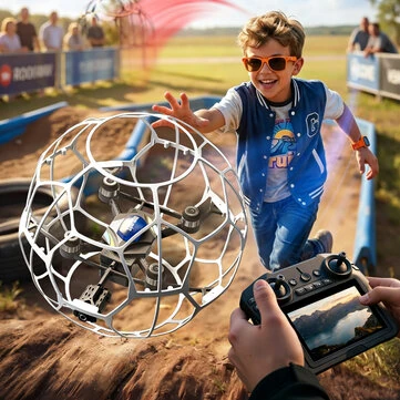 4DRC V51 Flying Football WiFi FPV with 4.5inch LCD Screen Controller HD Camera Turtle Mode Optical Flow Hovering Stunt Flight Colorful LED Light Kids Gifts 2.4G Brushless RC Toys Drone Quadcopter RTF