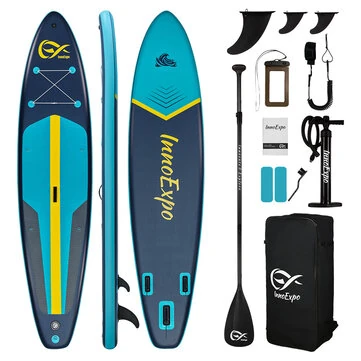 [EU Direct] InnoExpo 350*83*15CM Load 200kg Wide Sturdy SUP For Solo 2+1 Family Pets Non-Slip Comfort Deck Inflatable Stand Up Paddle Board Surfboard Design with Premium Accessories for Teenagers and Adults SUPIE71A, SUPIE71B