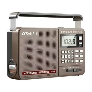 SANSUI E35 Radio Portable Digital Retro Speaker HiFi Bass Music Player with LED Flashlight FM AM SW Full Band Support USB TF Card Playback Radios