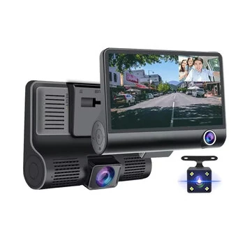 4 Inch 3 Channel Dash Cam Full HD 1080P Front Rear Interior Car Camera Night Vision 170 Degree Wide Angle G-Sensor Loop Recording Parking Monitor