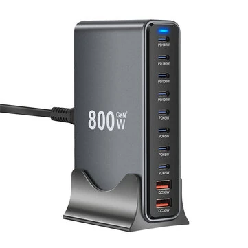 [GaN Tech] Bakeey YMX-800W 800W 10-Port USB PD Charger 2USB-A+8USB-C PD QC Fast Charging Desktop Charging Station EU Plug US Plug for iPhone 16 Pro Max 15 14 13 Pro for Huawei Pura X for Xiaomi 15 Ultra for Samsung Galazy S25 Ultra
