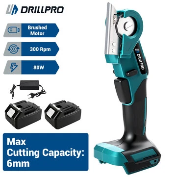 Drillpro Electric Scissor 80W Brushed Motor 6mm Cutting Capacity 2.5Ah Rechargeable Battery Low Vibration EU Plug Lightweight Design