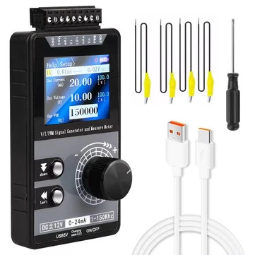 Multifunctional PWM Signal Generator Handheld Current Source 0-20mA 4-20mA ±12V ±50V Measurement 320x240 TFT Screen Adjustable Frequency USB Rechargeable