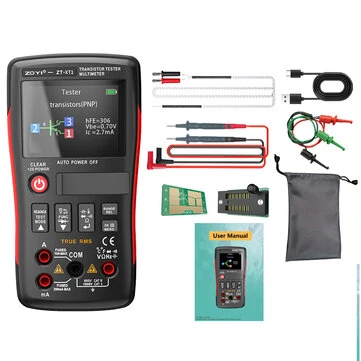 ZOYI ZT-XT1 2-in-1 Transistor Tester Kit Crystal tester Multimeter True RMS 2.4 Inch IPS Screen Resistors Capacitors Diodes MOSFETs Zener Temperature Sensors Semiconductor Testing Supports USB firmware upgrades