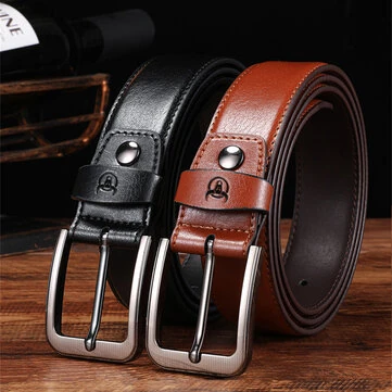 BULLCAPTAIN 130cm Genuine Leather Mens Pinch-buckle Belt with Box Birthday Gift for Husband Father Son