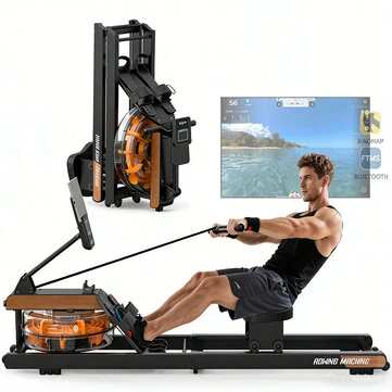 [EU Direct] Bominfit V-W2S Water Rowing Machine, 14L Tank with 6 Resistance Levels, 160KG Max Load, Foldable Indoor Rower with APP for Home Gym