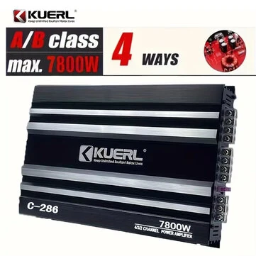 KUERL C286 7800W Car Amplifier 4 Channel High Power Audio Device Low Noise Signal Amplification