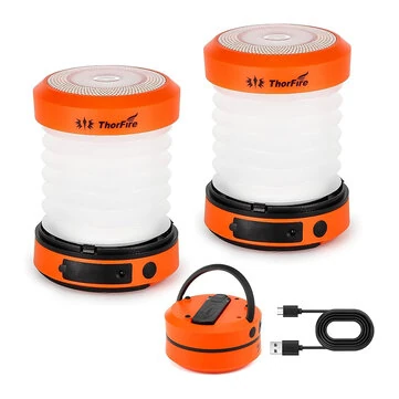 2PCS/4PCS THORFIRE Collapsible LED Camping Lantern Rechargeable, Portable Hand Crank Lantern Flashlight with 4 Light Modes for Power Outage, Hiking, Emergency, Fishing