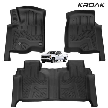 Floor Mats Anti-Slip Easy to Clean Black For 2019-2025 Chevrolet Silverado 1500/GMC Sierra 1500 & 2020-2025 Chevy Silverado/GMC Sierra 2500HD/3500HD Crew Cab with Rear Underseat Storage Box Front Bucket Seat