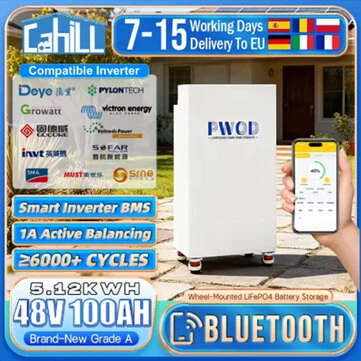 PWOD LV 51.2V 100Ah Wheel-Mounted LiFePO4 Battery Built-in Smart BMS 1A Active Balancing Compatibility With Leading Inverters Portable Energy Storage