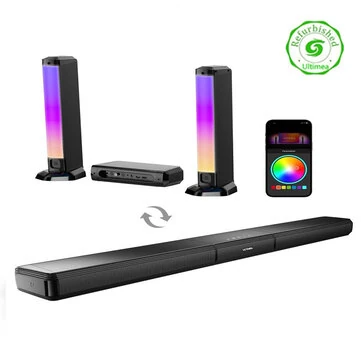 [EU/US/UK Direct] Refurbished ULTIMEA Apollo S70 180W 5.0 Channel Detachable Lighting Soundbar bluetooth Soundbar 5 Powerful Drivers BassMX Technology RGB Light Smart APP Control 121 Preset EQ Matrices Desktop Speaker Subwoofer Home Theater