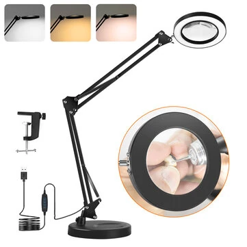 GOCHIFIX 2in1 10X Magnifying Glass with Light LED Magnifying Lamp with Stand and Clamp Rack,3 Color Modes 10 Level Brightness for Craft Reading Repair Close Work