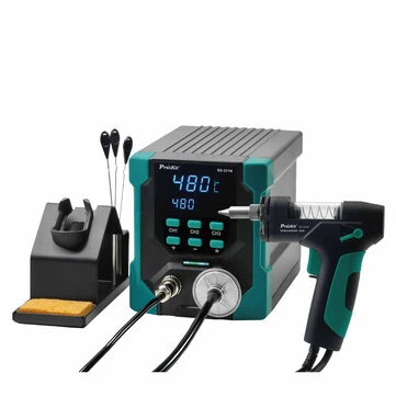 Pro'sKit SS-331NH Desoldering Station 160W Digital Vacuum Solder Sucker BGA Rework Station with LED Display 480C Adjustable Temperature Fast Heating Suction Pump and 3 Spare Tips for Professional Electrical Repair and PCB Desoldering
