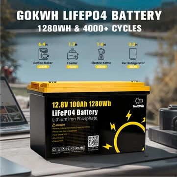Gokwh 12V 100AH LiFePO4 Lithium Battery 1280Wh Energy Storage Box Battery Series Built-in BMS