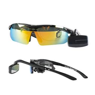 Cycling Bicycle Glasses with Mini Rearview Mirror Multi-Angle Adjustable HD Anti-fog Lightweight Portable Safety Bike Riding Goggles