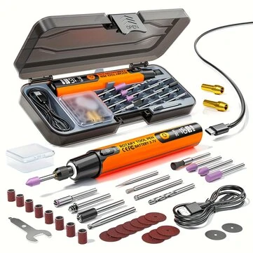 Precision Mini Cordless Rotary Tool Pen Electric Polisher Set 3.7V Rechargeable Wireless 6 Speed Adjustable 5000-16000 RPM LED Display Grinding Heads