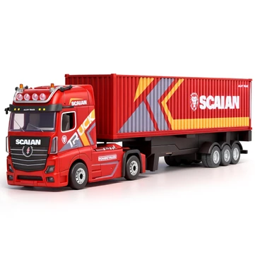 Wltoys 6408 RTR 1/64 2.4G 4WD RC Car Container Tractor Trailer Truck Three Speed Full Proportional Remote Cruise Control LED Light Simulated Horn Sound Drift Racing Vehicles Models Toys