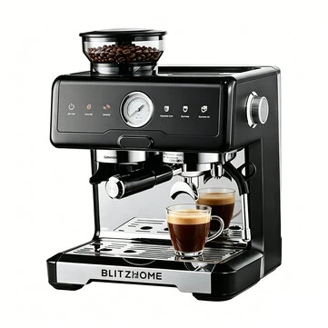 BlitzHome® CM7080 Espresso Coffee Machine 20Bar 2200W with Built-in Conical Burr Grinder Dual Boiler Dual Pump Pressure Gauge PID & NTC Hot & Cold Brew 58mm Portafilter Manual Steam Wand