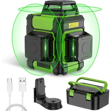 Huepar HM03CG Laser Level 3x360° Self Leveling Rechargeable Green Laser Cross Line 3D 12 lines Level Tool Magnetic Mount IP54