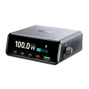 [GaN Tech] WLX-60D 265W 5-Port USB PD Charger with 2.3-inch Smart Power Display USB-A+4USB-C PD3.0 Fast Charging Desktop Charging Station EU Plug for iPhone 17 17Pro 16 Pro Max 15 14 for Xiaomi 17pro for Huawei Mate XTs for OPPO