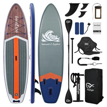 [EU Direct] InnoExpo 350*89*15CM Load 230kg Inflatable Stand Up Paddle Board With Seat Anti-slip Stable Surfboard For Solo 2+1 family Pets Adventure Comeplete Accessories With Double-head Paddle High Pressure Air Pump
