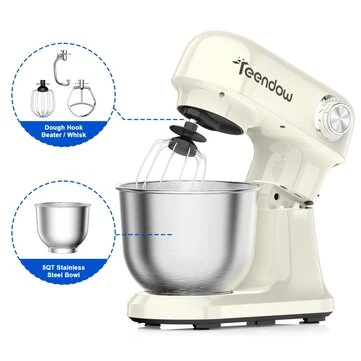 [EU Direct] Teendow SM-B03 Stand Mixer 5Qt Large Mixing Bowl 12-Level Speed Adjustable with Dough Hook Whisk & Beate for Kitchen Baking Cooking
