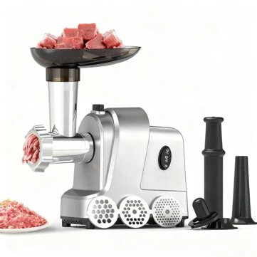 NovuLife 3-in-1 Electric Meat Grinder Sausage & Kibbeh Maker with 3 Grinding Plates Reverse Function Food Mincer for Meat Fish & Vegetables